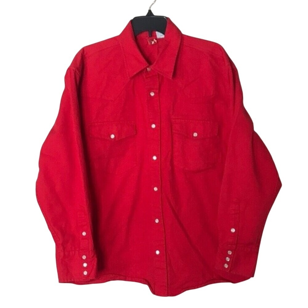 Red Snap Western Shirt Men's Long Sleeve Pearl Snap Twill Workwear Red Large